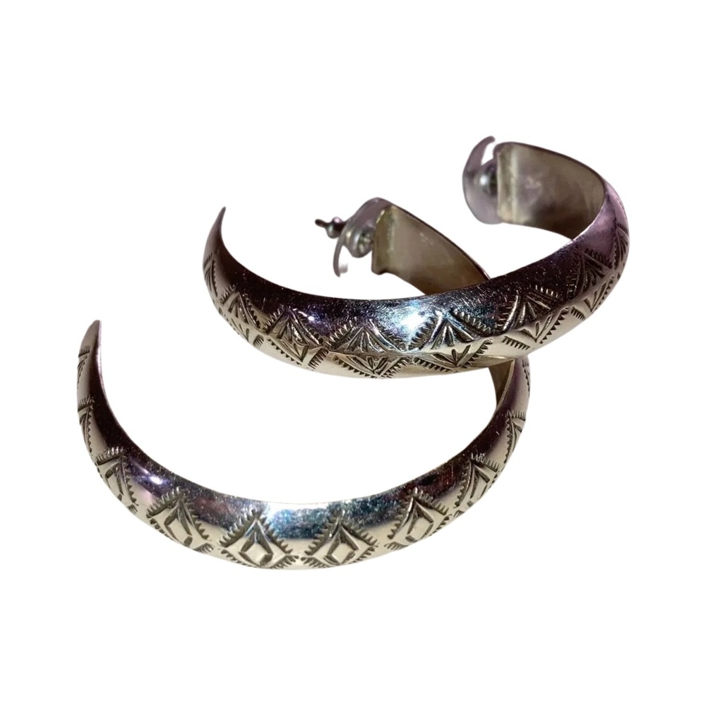 Vintage Sterling Silver Etched Hoop Earrings